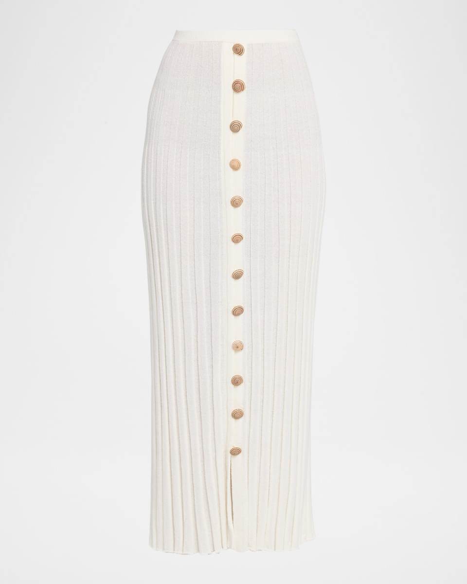 Sundial Shell Button-front Sunray Knit Maxi Skirt